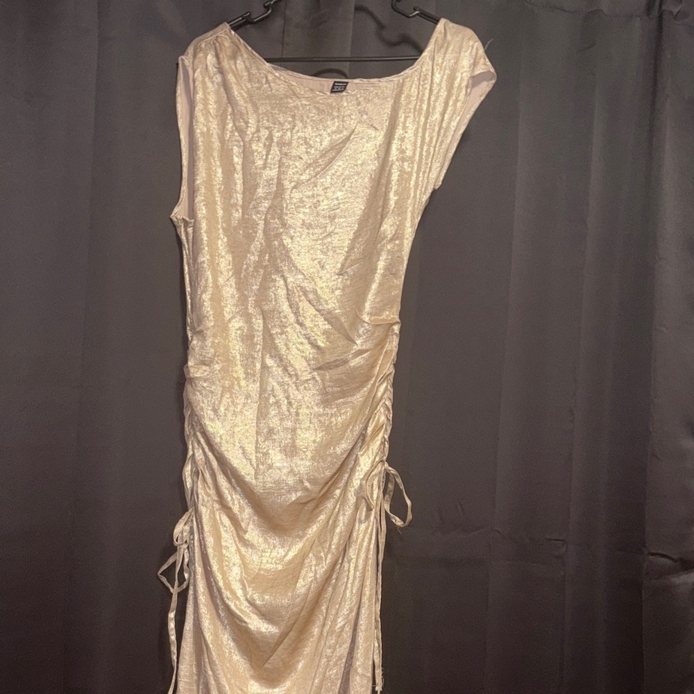 SHEIN Elegant Soft Gold Asymmetrical off the shoulder Dress